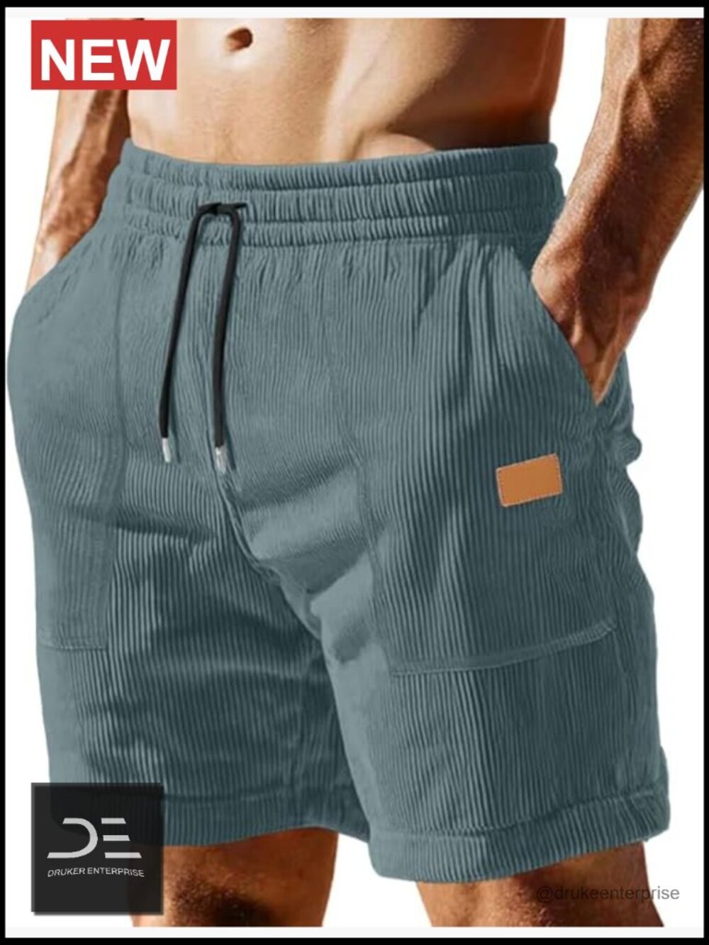 Men's Lightweight Corduroy Shorts with Elastic Waist and Drawstring